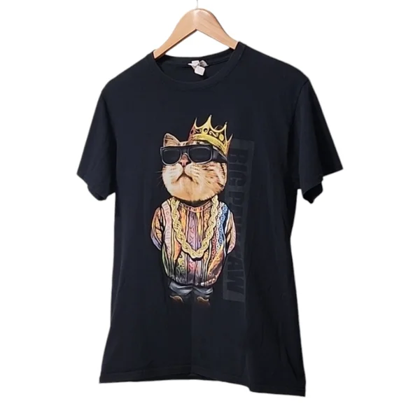 VINTAGE Y2K BIGGIE SMALLS Big Paw Paw Black Tee M Cat 90s Hip Hop Rap Big Poppa - Picture 6 of 12